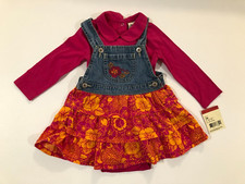Vintage Oshkosh Toddler girls Flower Ruffled jean Bib Jumper top size 18 Mo.