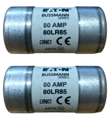 2 x Eaton 80LR85 Bussmann House Service Cut Out Fuses - 80 Amp
