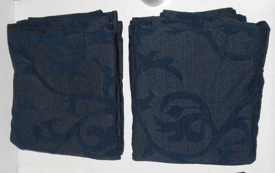 Vintage Spring Maid Newberry Chenille Scroll Rod Pocket Drapes Tiebacks Navy  - Image 4 of 4