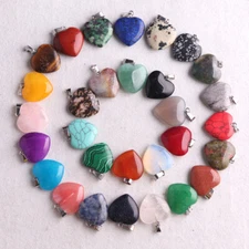 30pcs Mixed Natural Stone Heart Gemstone Stone Beads Pendants DIY Jewelry Making
