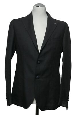 Tagliatore Herren Sakko Blazer 48 schwarz uni einreihig 2-Knopf Leinen Wolle Neu