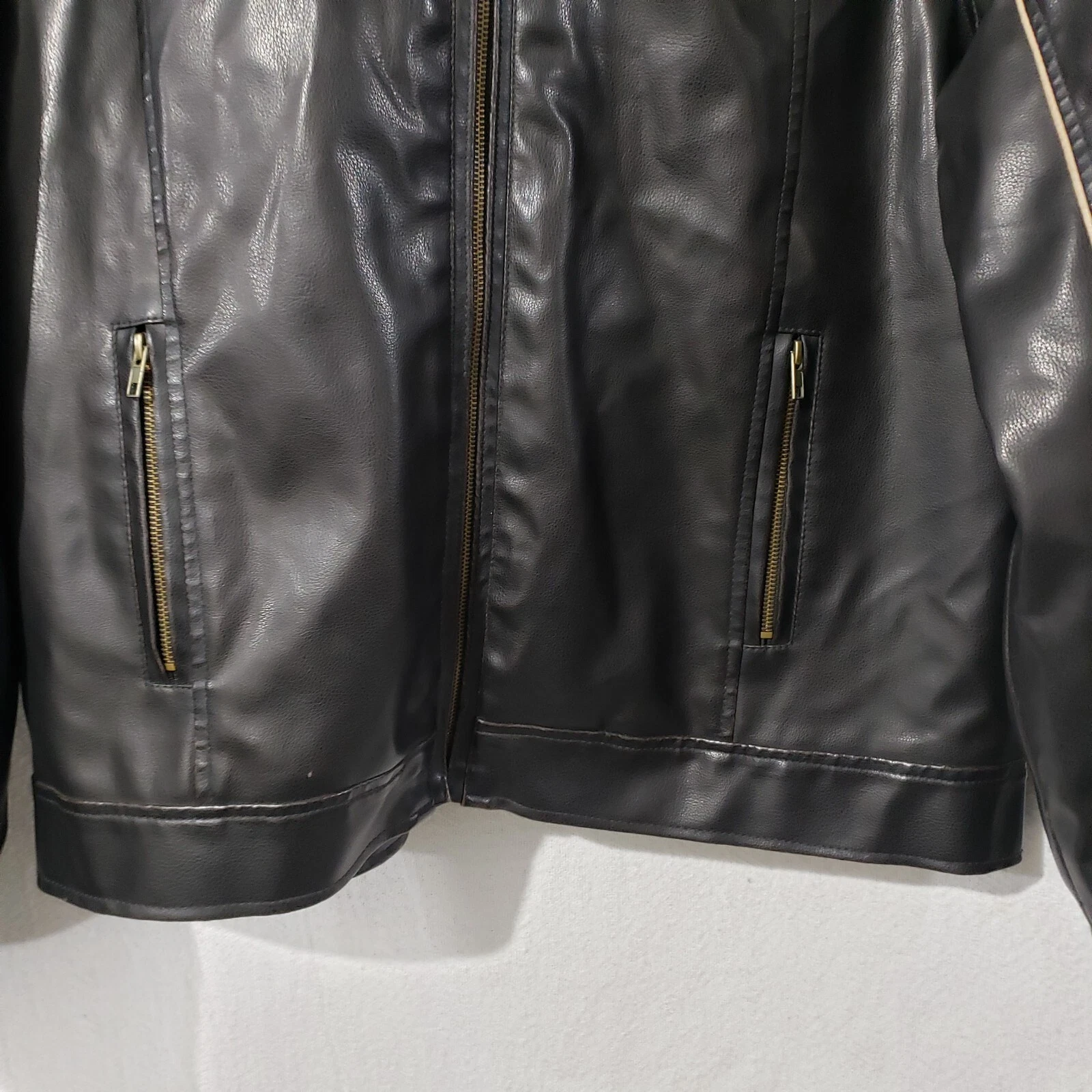 Decoded Black Vegan Leather Men's Coat Jacket Lined Biker style XL - product detail image 5