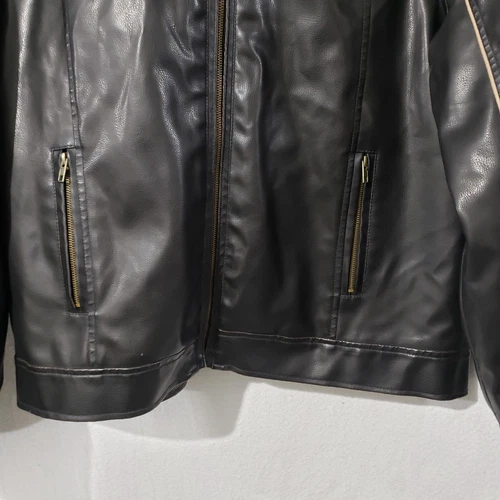 Decoded Black Vegan Leather Men's  Coat Jacket Lined Biker style XL image 5