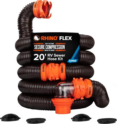 20-Foot Flexible Sewer Hose Kit For Drain Empty RV Camper Black/Gray Water Tank