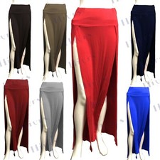 Womens High Waist Double Split Skirt Party Sexy Long Maxi Side Slit Skirts 8-22