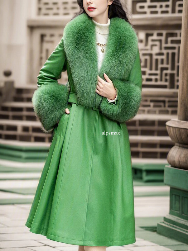 Fashion Imitation Fox Fur Collar Thickened Faux Leather Coat