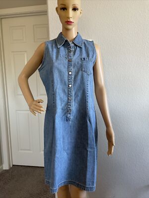NEW YORK & COMPANY Sz 10 LIGHT WASHED DENIM JEAN BLUE SLEEVELESS DRESS EUC
