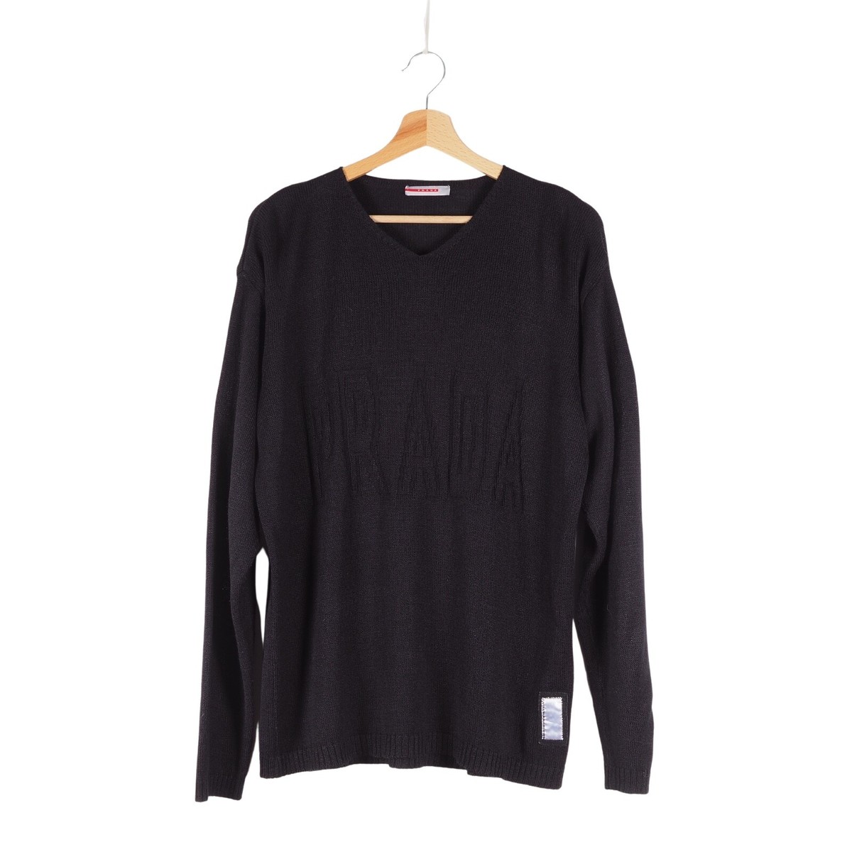 Prada Vintage Men's Black Knit Big Logo Pullover Sweater size M