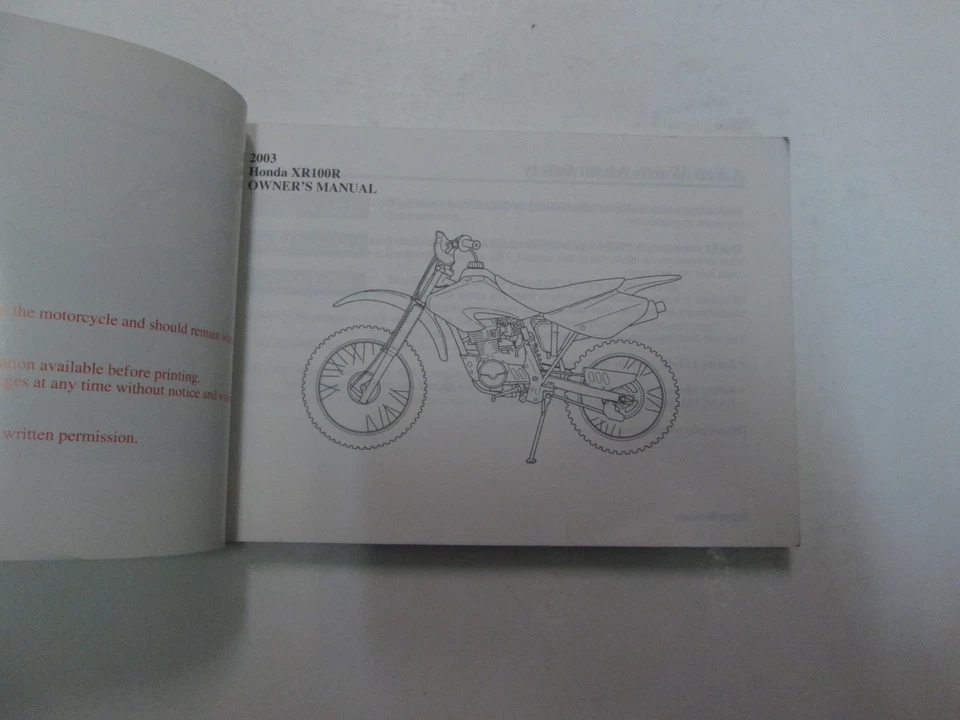 Honda XR100R 2003 manual del propietario del operador nuevo Foto 2 de 4