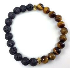 Black lava and brown tiger-eye beaded bracelet with healing protection power