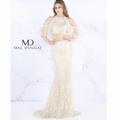 New Women s Size 2 Mac Duggal Ivory Off White Two Piece Beaded Gown MSRP $498