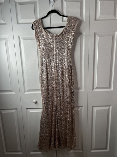 Badgley Mischka Blush Sequin Off Shoulder Gown Maxi Dress Women's Size 16 - Picture 8 of 8