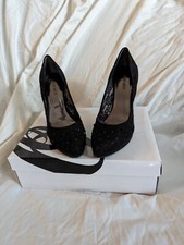 Nine West Black Ruchira Lace And Rhinestone High Ultra Heels, Size 7M