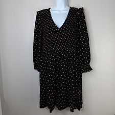 Madewell Dress Womens Large Lucie Smocked Mini Black Polka Dot Prairie Cottage