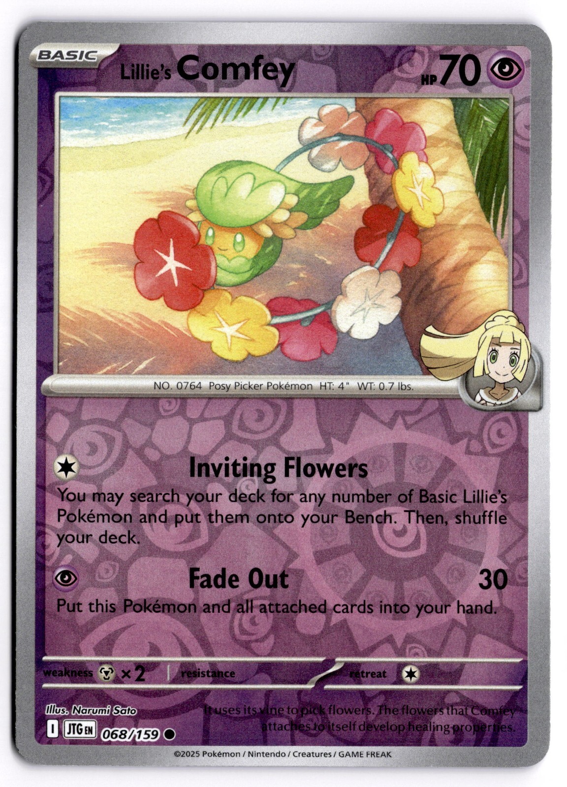 Pokemon TCG Lillie's Comfey 068/159 Sv09: Journey Together Reverse Holo