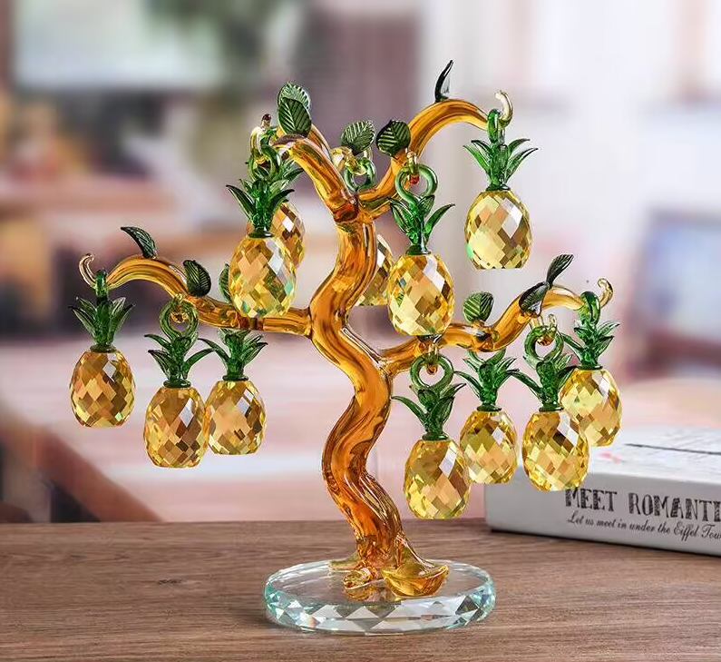 Crystal Glass Pineapple Bonsai Tree Ornaments Fruit Gift Holiday