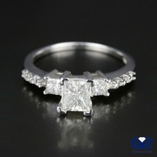 1.19 Ct Princess Cut Diamond Three Stone Engagement Ring 14K White Gold