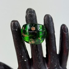 Green Gold Fleck Blown Glass Ring Size 8.5