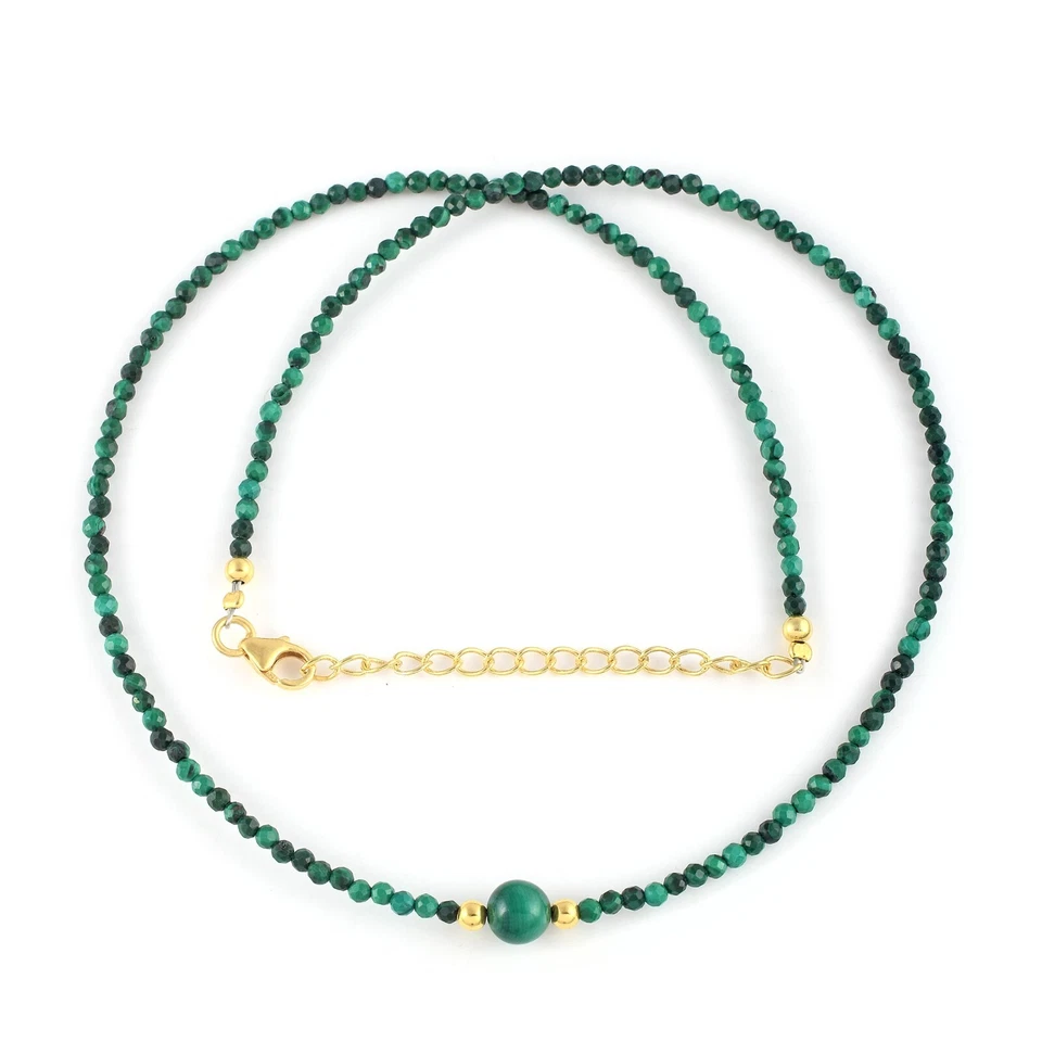 Artigianale Naturale Malachite Rotondo Collana Perle 925 Argento 18 " Filo - Immagine 4 di 4