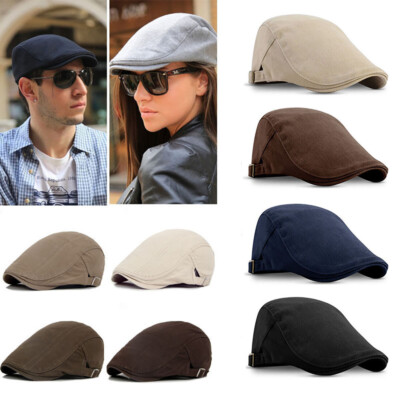 Solid Cotton Gatsby Cap Mens Summer Sun Flat Cabbie Newsboy Ivy Golf Driving Hat