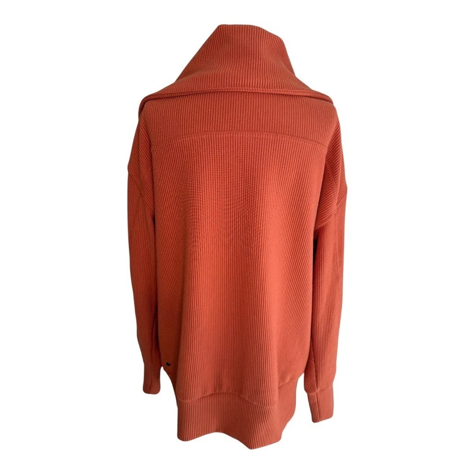 Zella Women's Medium Ottoman Full Zip Jacket Orange Red Ribbed Knit Wide Collar Foto 3 de 4