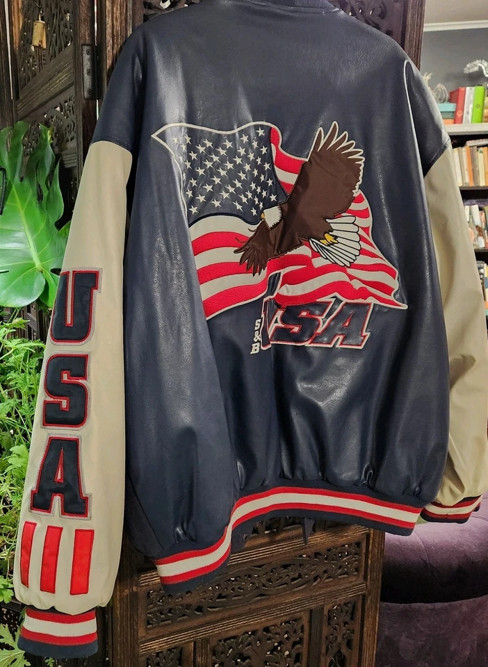 Steve & Barry's Vintage USA Letterman Varsity Jacket Size XL Patriotic Flag - Image 3 of 4