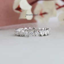 Moissanite Full Eternity Wedding Band Solid 14K White Gold 1 CT Round Cut F/VVS1