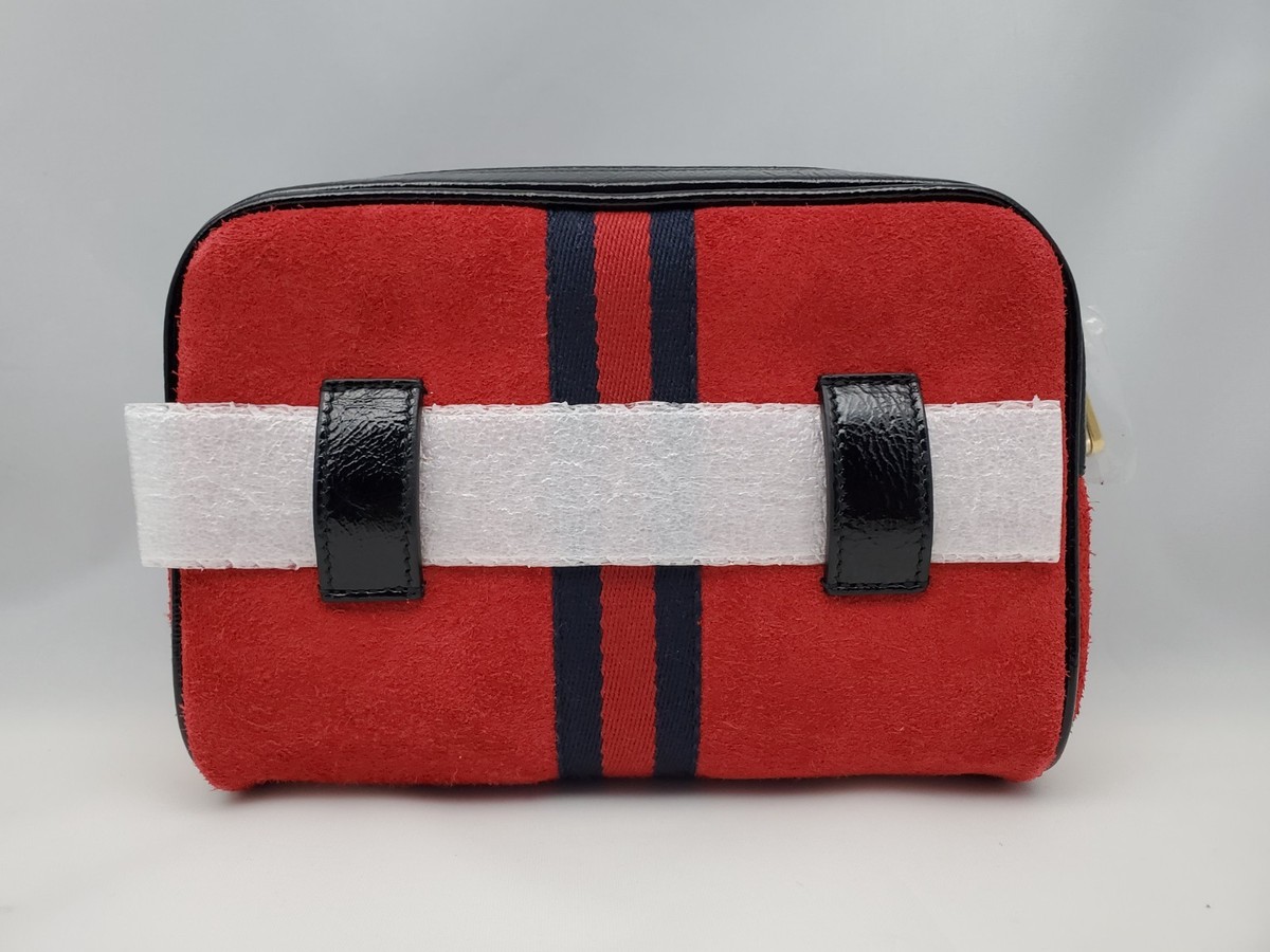NWT Gucci Ophidia Suede Belt Bag Women's Size 95cm Red Black Zip