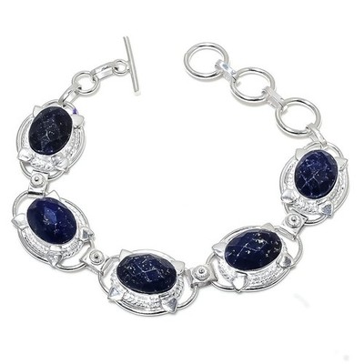 Handgefertigtes Lapislazuli Edelstein 925 Sterlingsilber Schmuck Armband Größ...