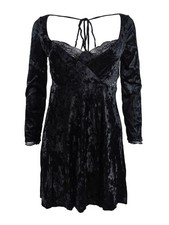 Free People Women's Kat Long Sleeve Faux Wrap Velvet Minidress (XS, Black)