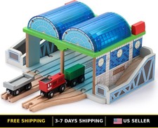 Wooden Train Station with Double Track - Compatible Train Track Accessories
