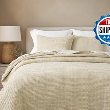 EverGrace Stonewashed Cotton Waffle Quilt Set, Queen Size, Natural EG240300