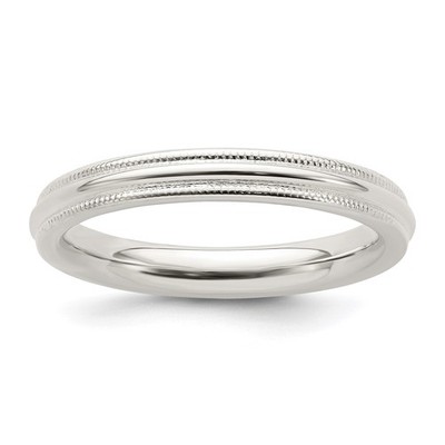 Sterlingsilber 3 mm bequeme Passform halbrund Milgrain Größe 10,5 Band Herren