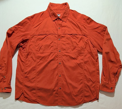 REI Button Up Shirt Men's XL Orange Vented Roll Tab Long Sleeve Hiking Fishing
