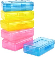 Plastic Pencil Case Box 6 Pack, Snap-Lid Storage for Craft Supplies,
