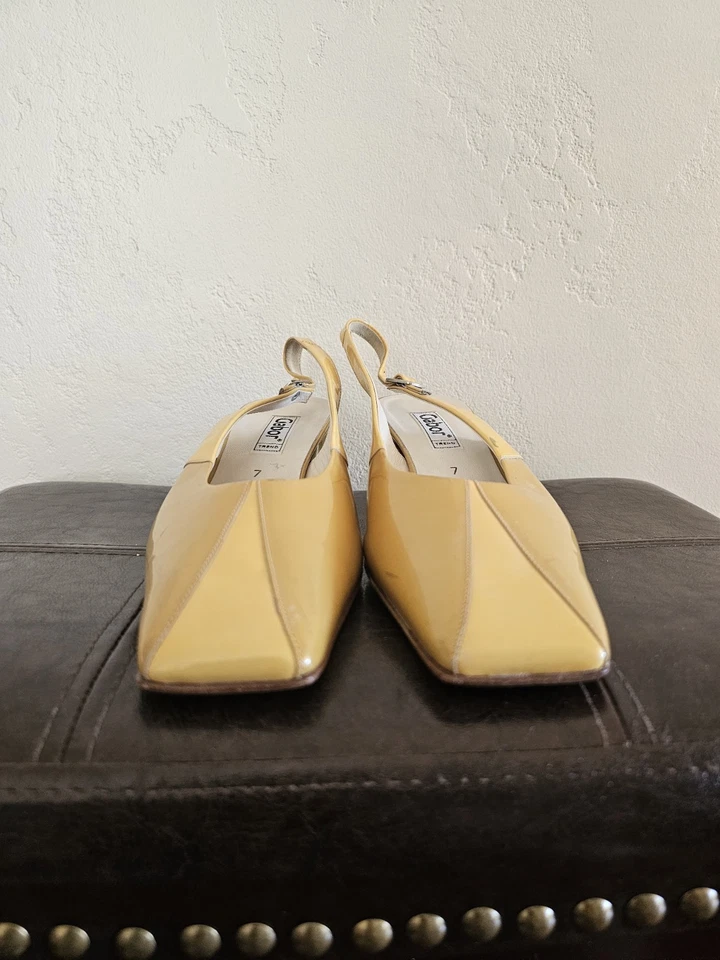Tacones Gabor charol Y2K maximalista punta cuadrada amarillos talla 7 Foto 3 de 4