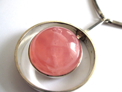 Nils Erik From Denmark  925 Silber Collier Kette mit Anhänger Rosenquarz massiv