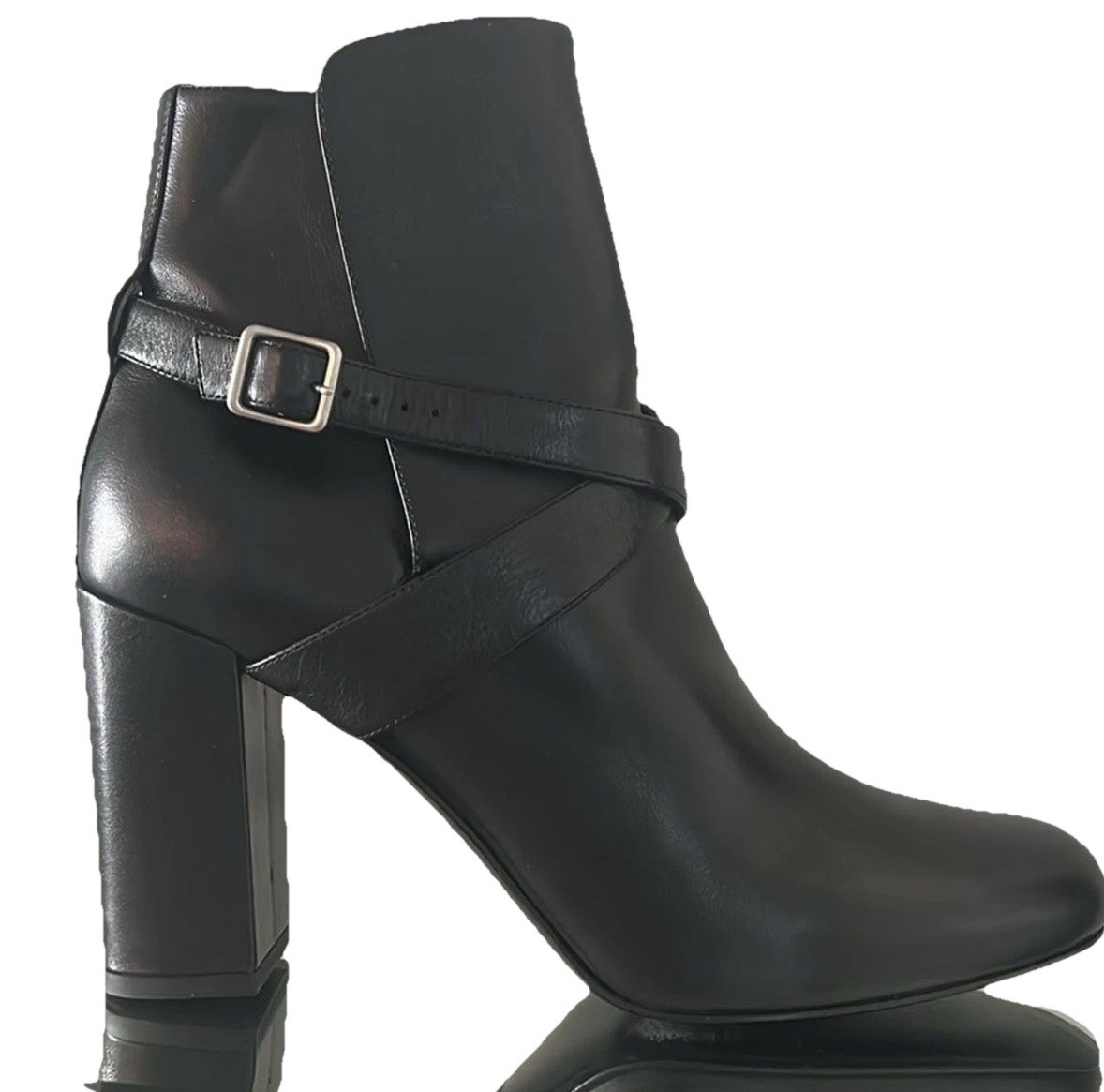 Stivaletti donna SAINT LAURENT neri in pelle con cinturino incrociato misura 10 5