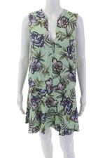 Alice + Olivia Womens Floral Print V-Neck Sleeveless Mini Dress Green Size 6