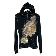 lucky Brand L zip hoodie koi fish graphic embroidery detail floral indie Y2K