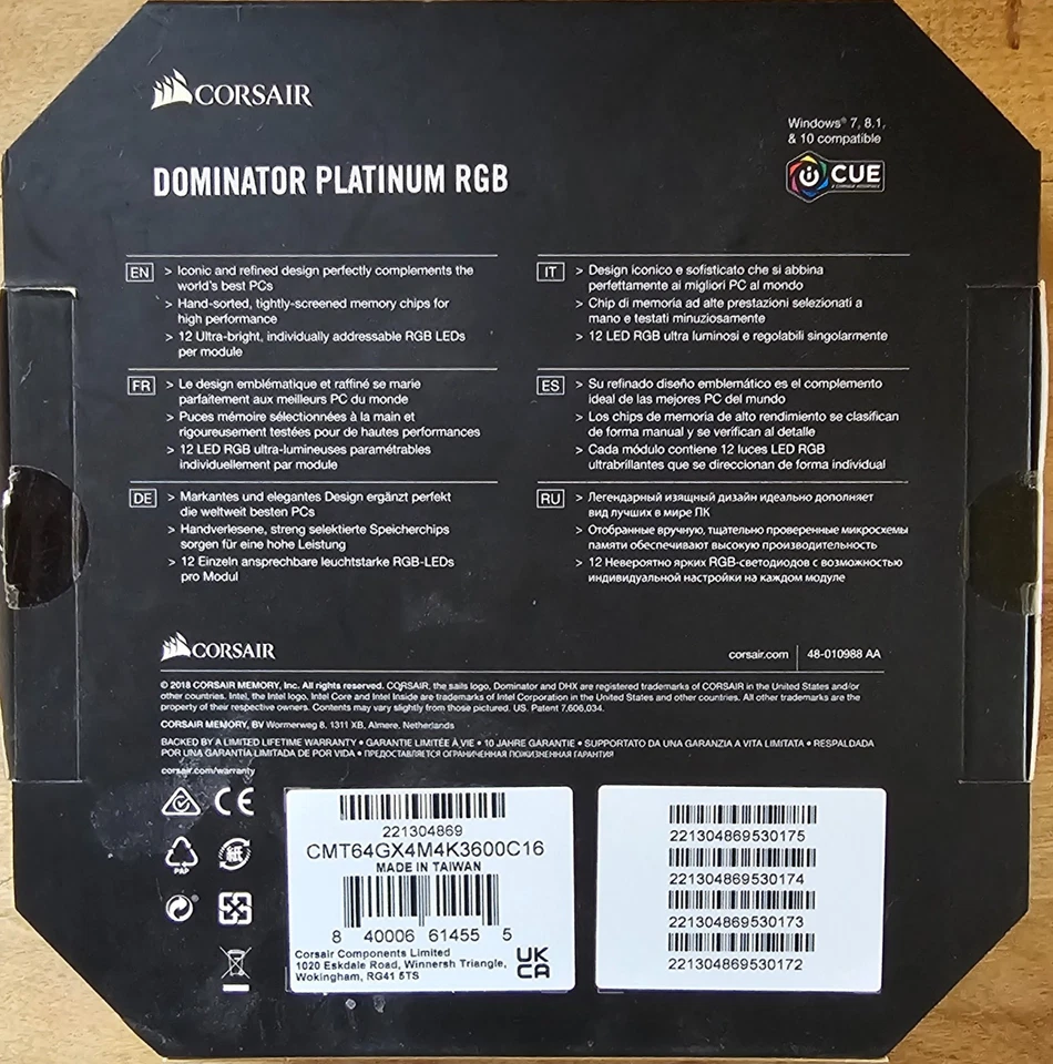 Corasir Dominator Platinum RGB DDR4 3600 MHz 64GB RAM (16GBx4) - Image 2 of 2