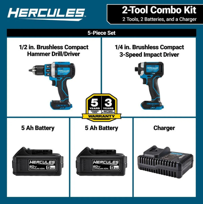 Impact Driver Combo Kit 2 Tool 5ah Batteries Charge