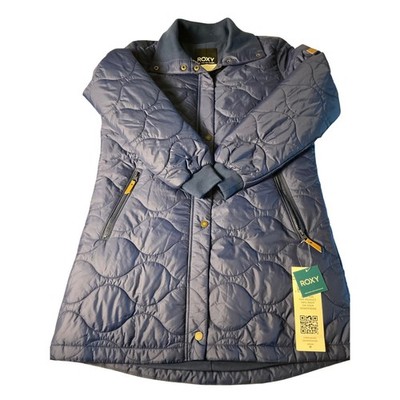 Roxy Quilted Jacket Womens M Medium Blue Long Sleeve Snap Zip Pockets New