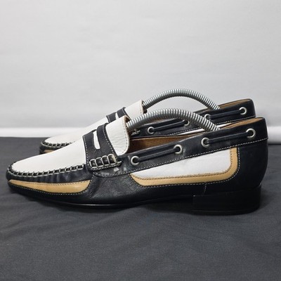 Rene' By Ara ''Echt Mokassin'' Women's Size 5 Navy White And Tan  Driving  Loafers