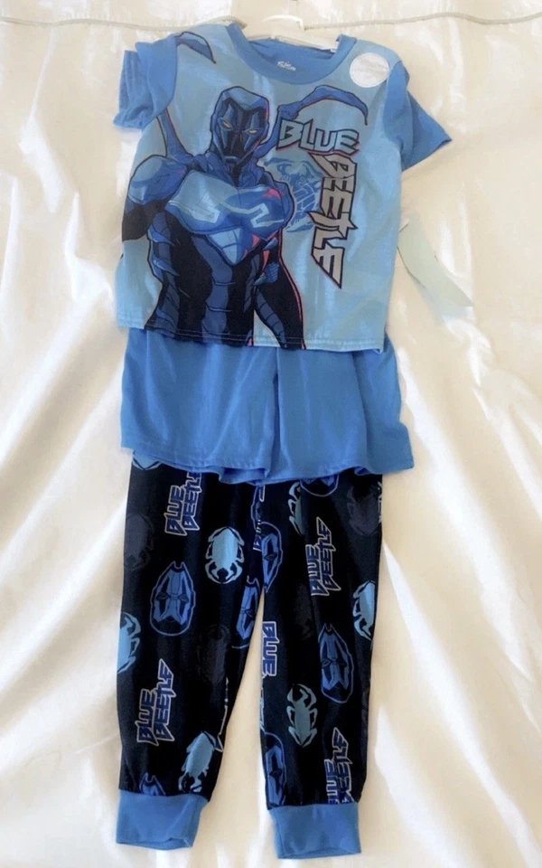Conjunto de pijama de 3 piezas DC Blue Beetle para niños con top, pantalones y pantalones cortos ropa para dormir Foto 3 de 4