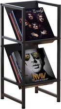 Conceptual Design Vinyl Record Storage, 2 Tier Black Metal Record Holder