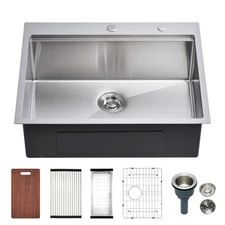 Kitchen Sink 28x22 inch Drop in Topmount Workstation Accessories Brushed Silver