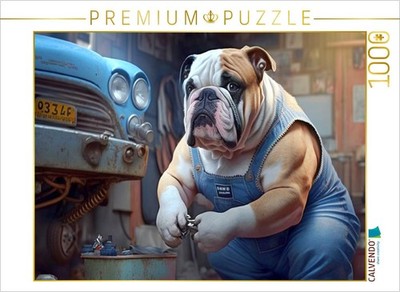 CALVENDO Puzzle Bulldogge als Automechaniker | 1000 Teile Lege-Größe 64x48cm Fot