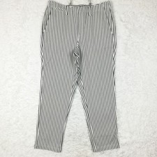 Lands End Womens Pants Chino Straight Leg Ankle Ivory Navy Stripe Tall 14T