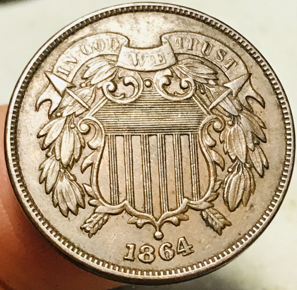 1864 Two Cent Piece 2C FULL MOTTO Ungraded Civil War Date US Copper Coin CC28203 - Image 3 of 4